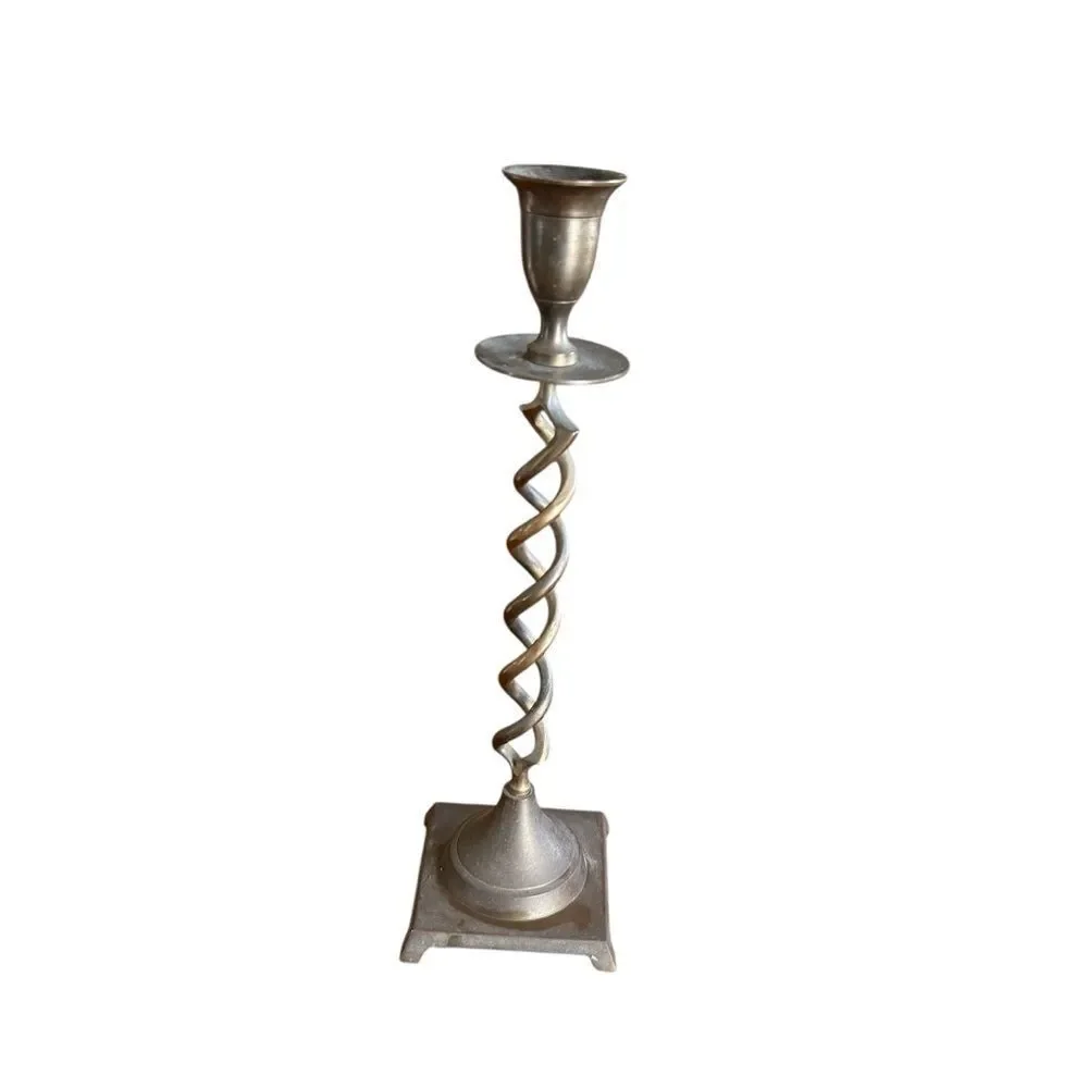 Vintage MCM Twist Brass Candlestick Holder 12.5